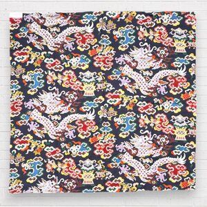 BRUNSCHWIG & FILS Ming Dragon Print Indigo Blue Fabric 54" x 54" Summer Palace